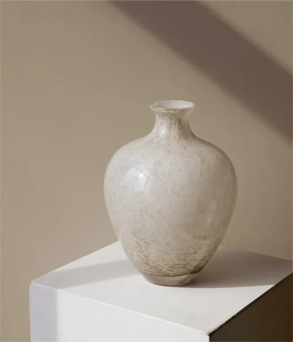 Warm Grey Marbled Glass Vases in slate — in a room setting