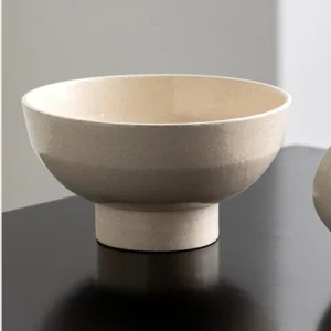 Sand-Cream Stoneware Footed Bowls in oatmeal — front view