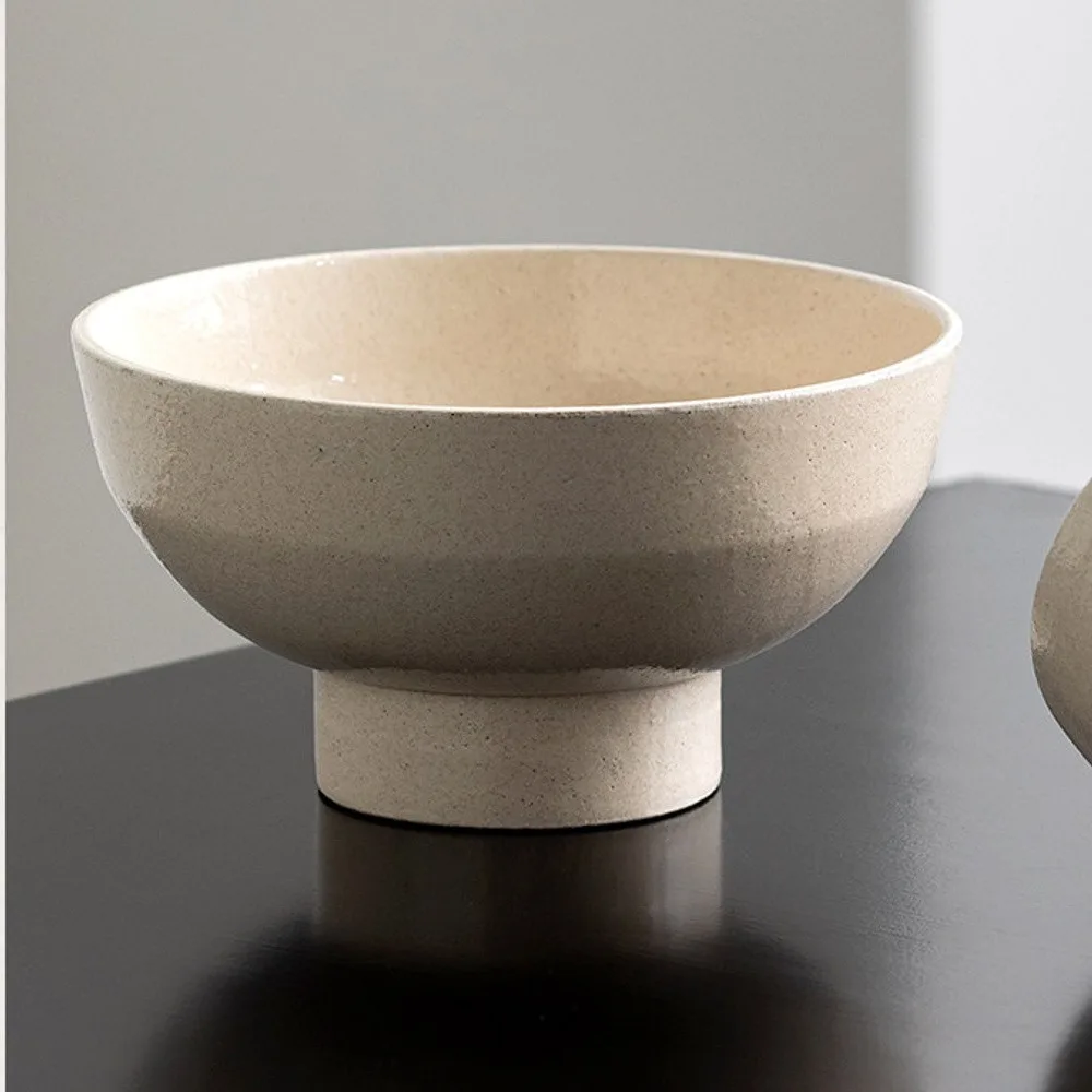 Sand-Cream Stoneware Footed Bowls in oatmeal — front view