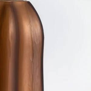 Ribbed Frosted Amber Pumpkin Glass Vase, Short or Tall in clay — in a room setting