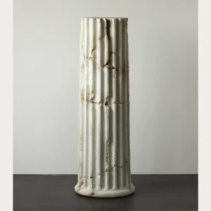 Fluted Roman Column Pedestal in Antiqued Cream, 140 cm — front view