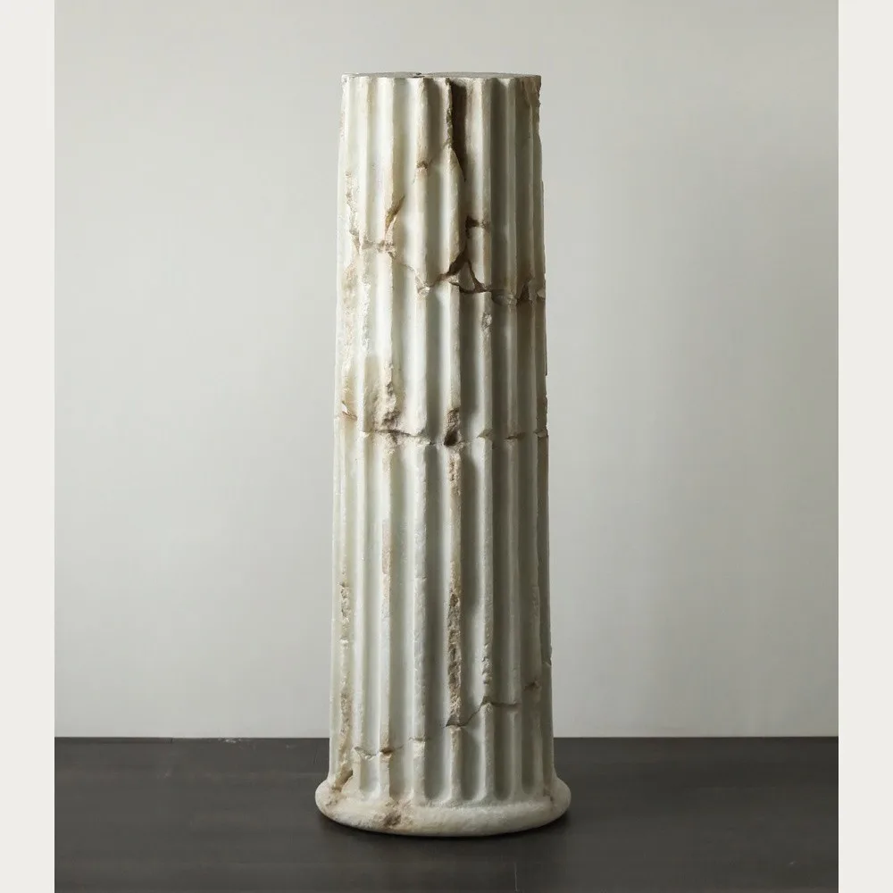 Fluted Roman Column Pedestal in Antiqued Cream, 140 cm — front view