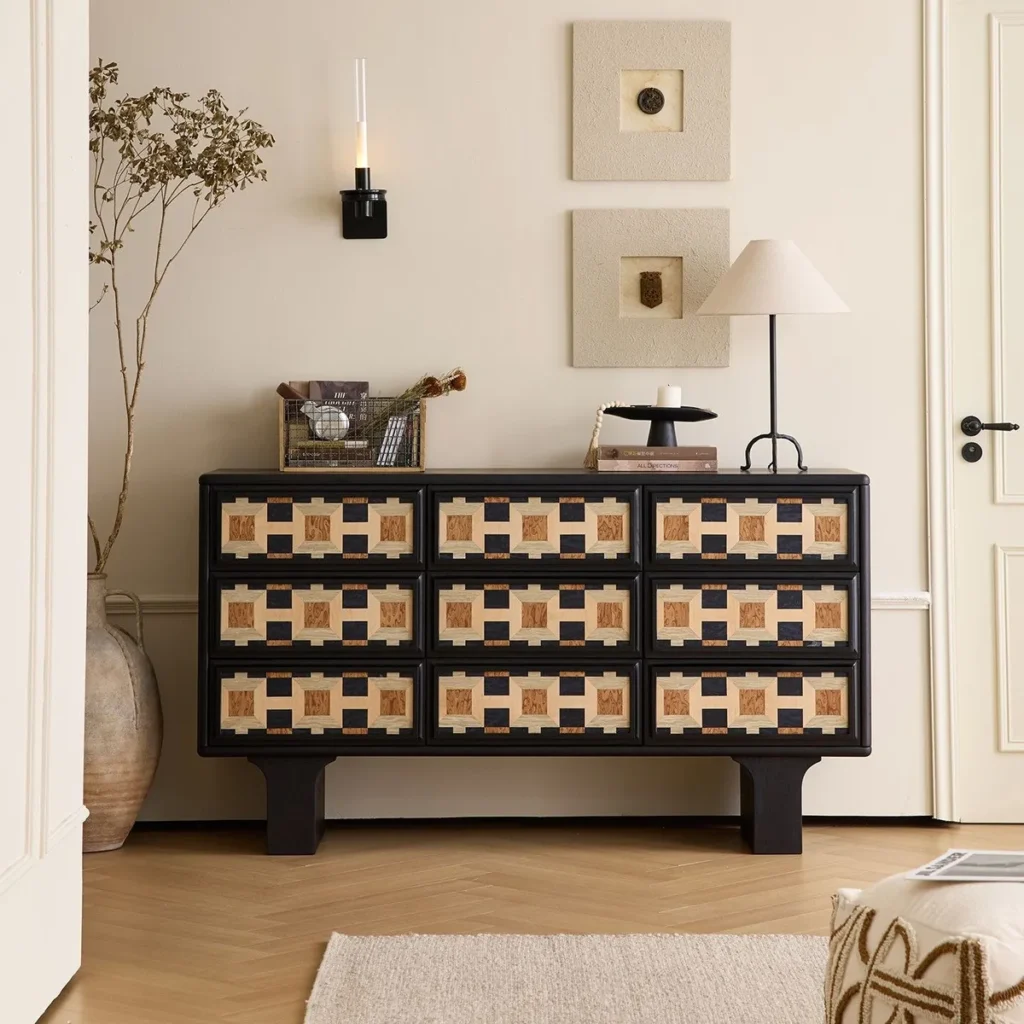 Vintage Nine-Drawer Sideboard in black — front view
