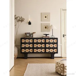 Vintage Nine-Drawer Sideboard in black — in a room setting