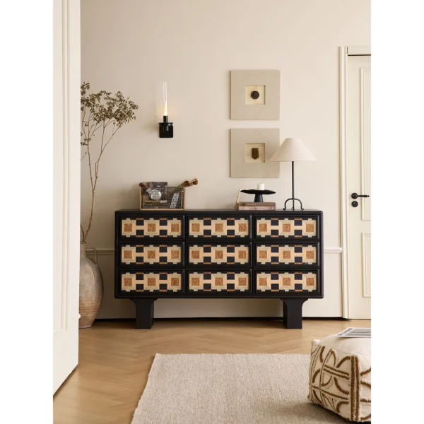 Vintage Nine-Drawer Sideboard in black — in a room setting