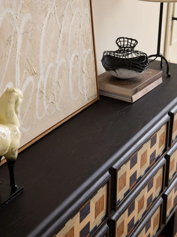 Vintage Nine-Drawer Sideboard in black — detail