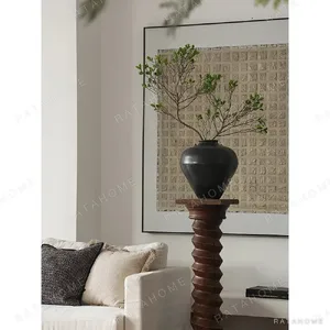 Vintage Spiral-Turned Solid Wood Pedestal in walnut — in a room setting