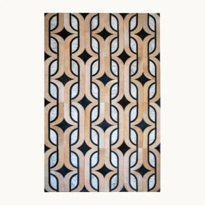 Vintage Ogee Trellis Rug in Peach, Black and Grey — front view
