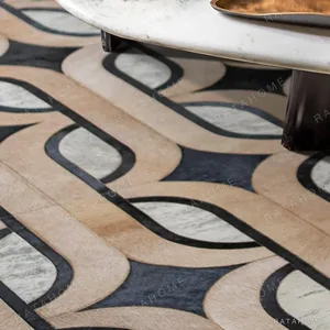Vintage Ogee Trellis Rug in Peach, Black and Grey — in a room setting