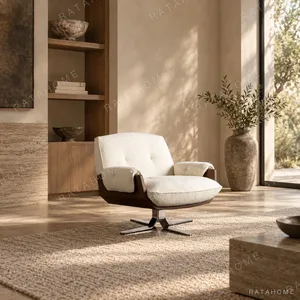 Vintage Swivel Lounge Chair in oatmeal — in a room setting
