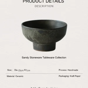 Vintage Textured Stoneware Footed Bowls and Plates in clay — dimensions