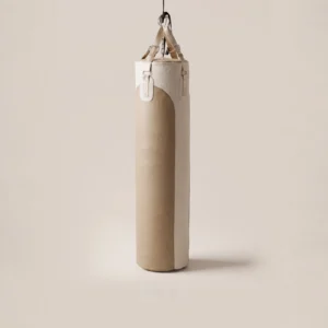 Two-Tone Leather Hanging Punching Bag in Cream and Brown — front view