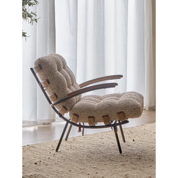 Spine Rib Lounge Chair in Cream Knit on Ash and Steel Frame — in a room setting