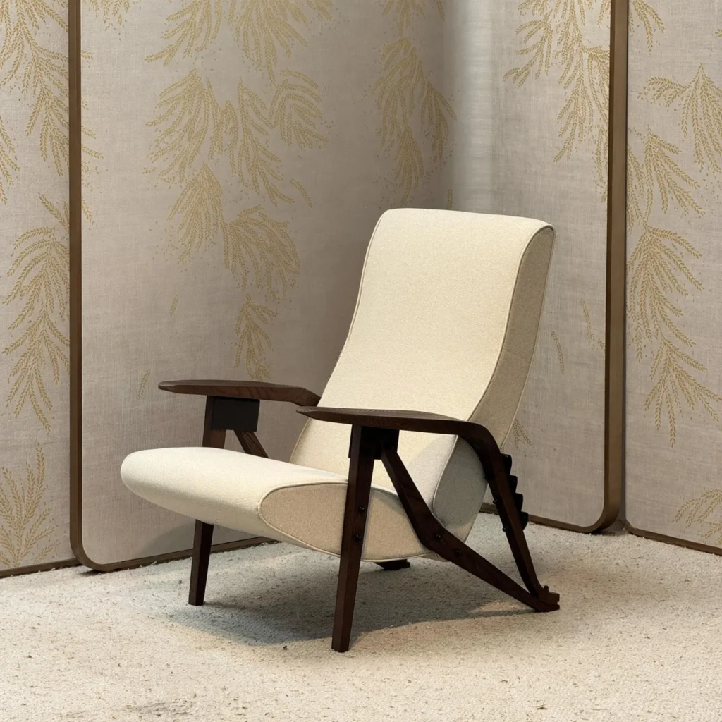 Vintage Adjustable-Back Lounge Chair in oatmeal — front view