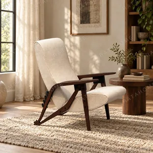 Vintage Adjustable-Back Lounge Chair in oatmeal — in a room setting