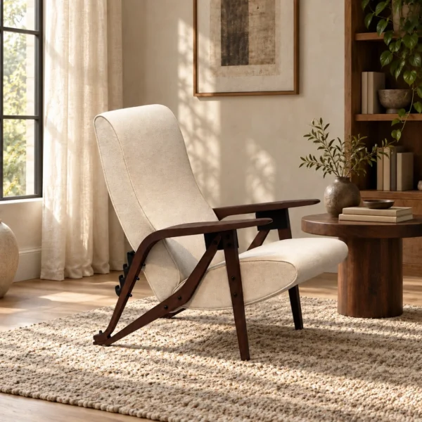 Vintage Adjustable-Back Lounge Chair in oatmeal — in a room setting