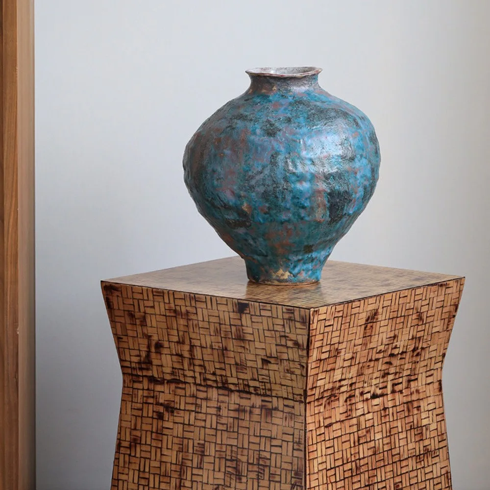 Wabi-Sabi Jingdezhen Ceramic Jar in Midnight Blue — front view