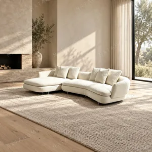 Vivienne Curved Sofa in oatmeal — in a room setting