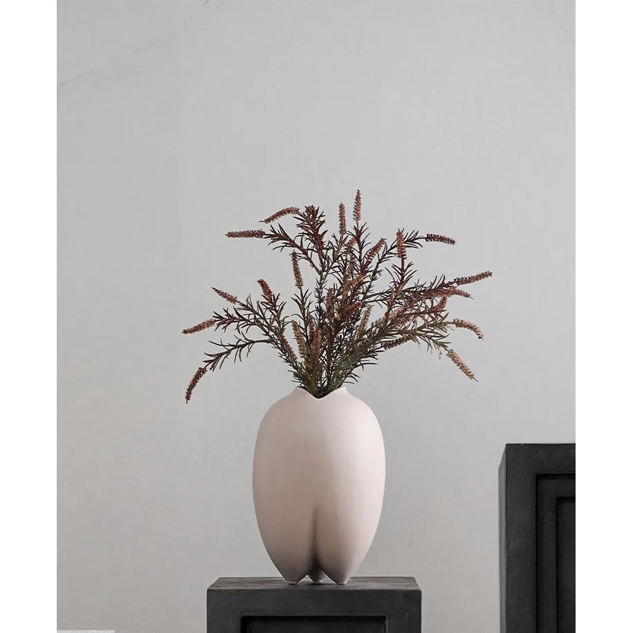 Wabi-Sabi Bisque Ceramic Vases in White and Taupe, Medium — in a room setting