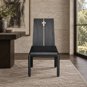 Wabi-Sabi Charcoal Black Solid Wood High-Back Chair in black — front view