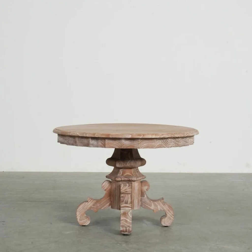 Distressed Elm Round Pedestal Side Table, 70 cm in sand — front view