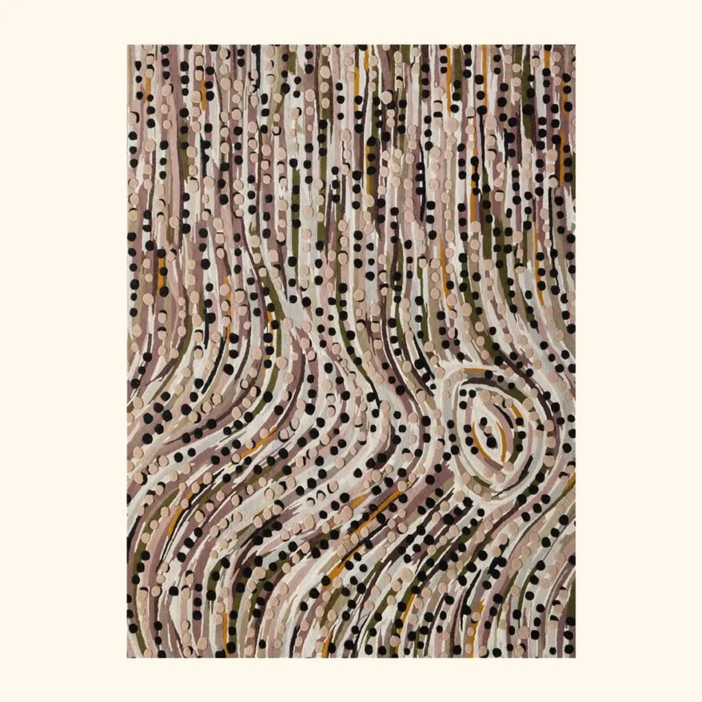 Wabi-Sabi Earth Tone Rug with Dotted Contour Lines in sand — front view