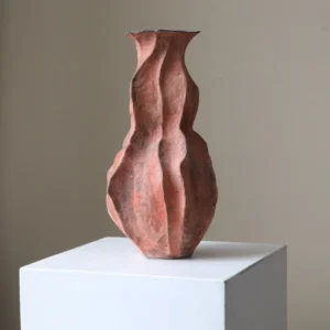 Red Clay Pleated Gourd Stoneware Vase, Medium in rust — front view