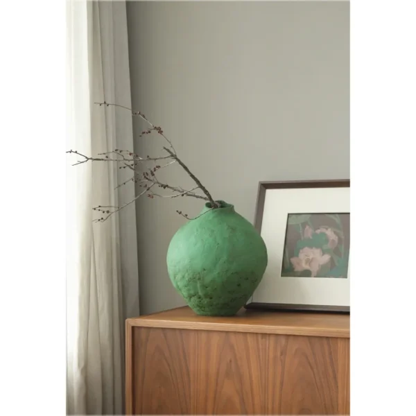 Hand-Thrown Matte Green Egg Jar Vase, Large or Small in olive — in a room setting