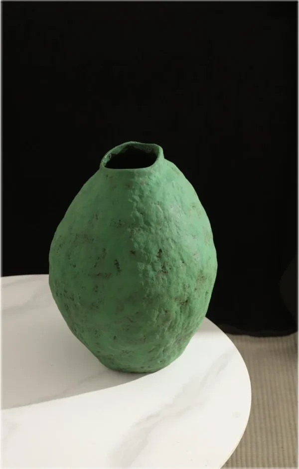 Hand-Thrown Matte Green Egg Jar Vase, Large or Small in olive — in a room setting