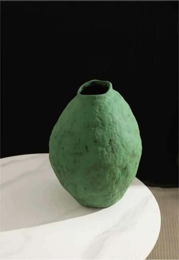 Hand-Thrown Matte Green Egg Jar Vase, Large or Small in olive — in a room setting
