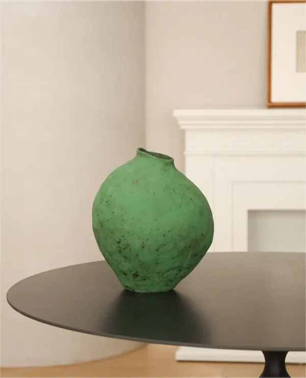 Hand-Thrown Matte Green Egg Jar Vase, Large or Small in olive — in a room setting