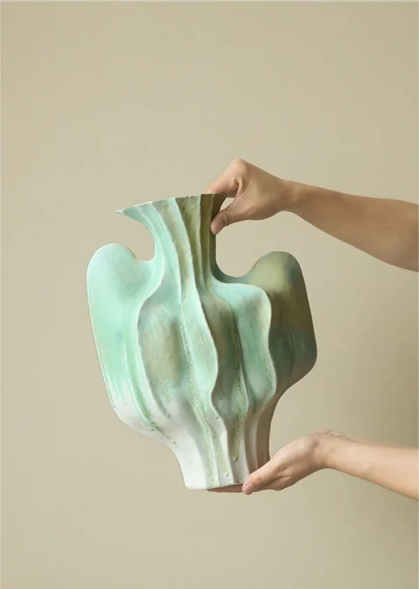 Jingdezhen Spring Lobed Stoneware Jar in Pale Green, Large — in a room setting