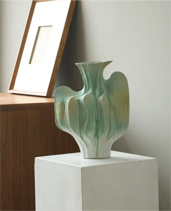 Jingdezhen Spring Lobed Stoneware Jar in Pale Green, Large — in a room setting
