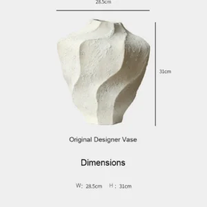 Designer Wabi-Sabi Folded Texture Ceramic Vase, Short in ivory — dimensions