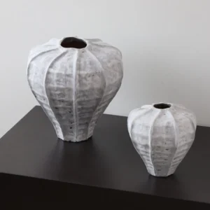 Jingdezhen Plaster-Grey Lobed Jar Vases, Tall or Short in slate — front view
