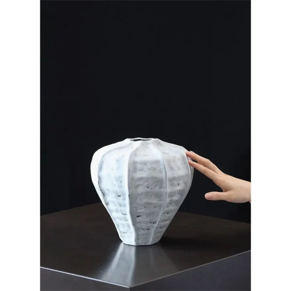 Jingdezhen Plaster-Grey Lobed Jar Vases, Tall or Short in slate — in a room setting