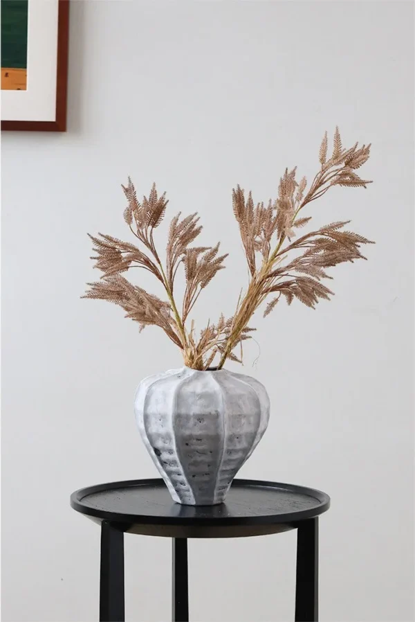 Jingdezhen Plaster-Grey Lobed Jar Vases, Tall or Short in slate — in a room setting