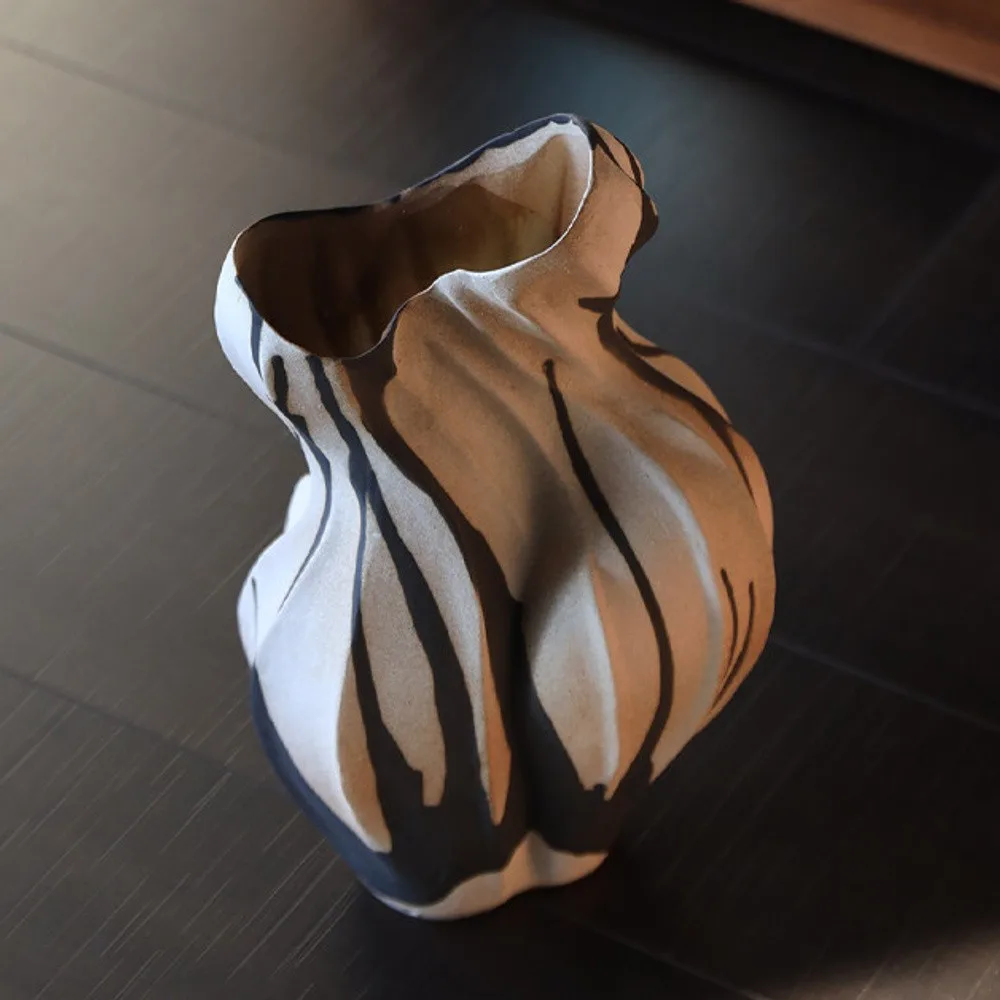 Jingdezhen Twisted Slab Art Vase in Sand and Umber — front view
