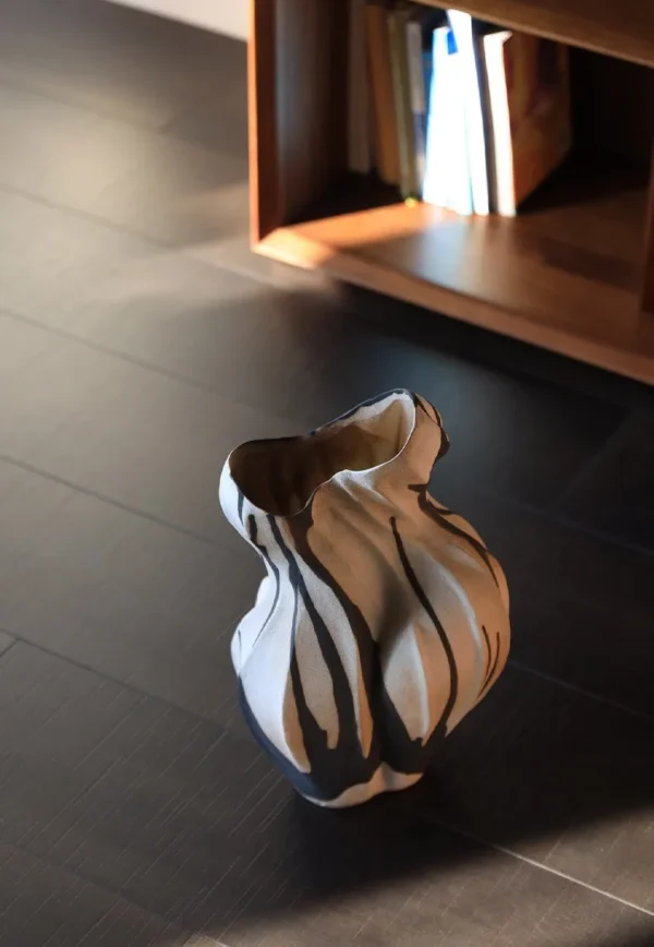 Jingdezhen Twisted Slab Art Vase in Sand and Umber — in a room setting