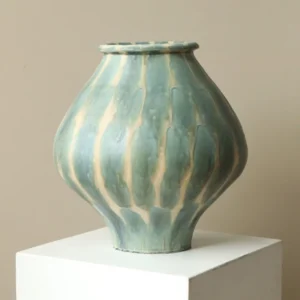 Jingdezhen Celadon Drip Glaze Earthen Jar Vase, Large or in olive — front view