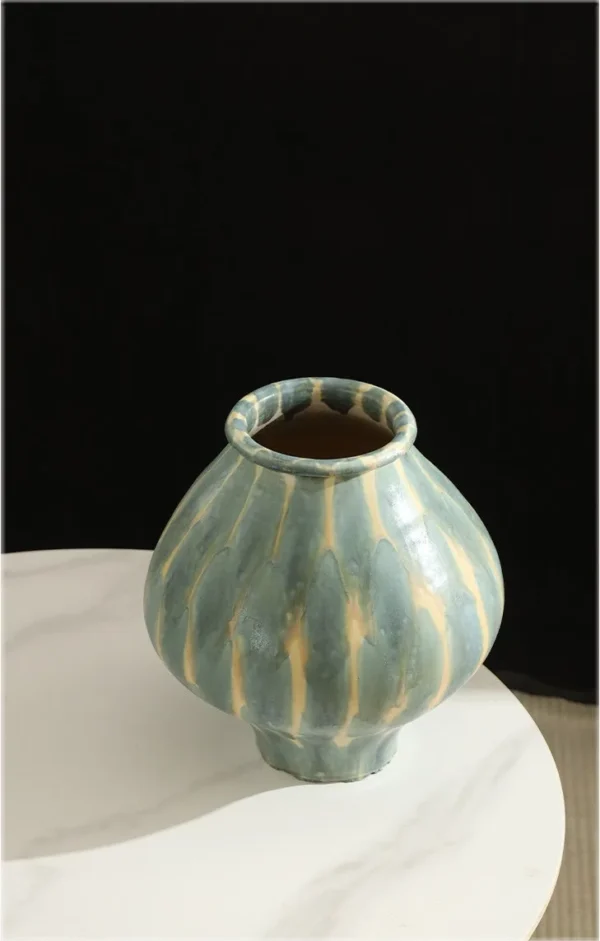 Jingdezhen Celadon Drip Glaze Earthen Jar Vase, Large or in olive — in a room setting