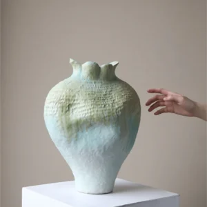 Jingdezhen Celadon Gradient Pomegranate Floor Vase, Large in olive — in a room setting
