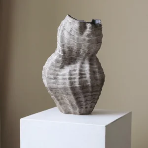 Jingdezhen Grey Twisted Rib Sculptural Vase, Large in slate — front view