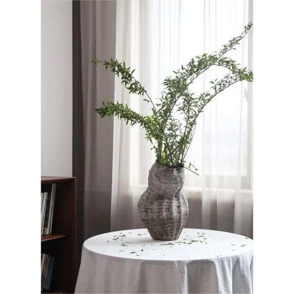 Jingdezhen Grey Twisted Rib Sculptural Vase, Large in slate — in a room setting
