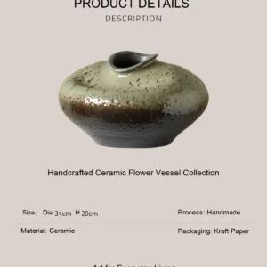 Wabi-Sabi Kiln-Change Flat-Belly Ceramic Vase, Green, Red in olive — dimensions
