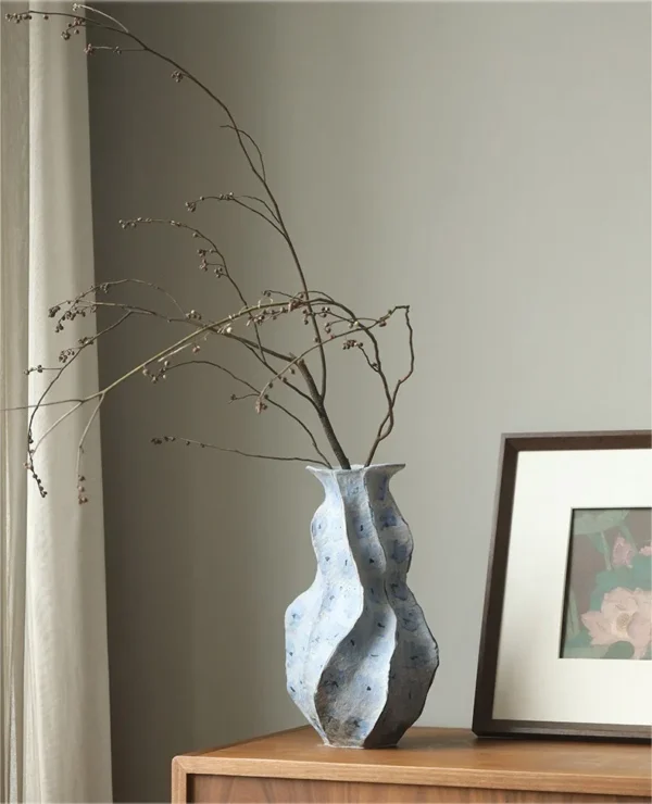 Jingdezhen Blue Geometric Faceted Stoneware Vase, Medium in blue — in a room setting