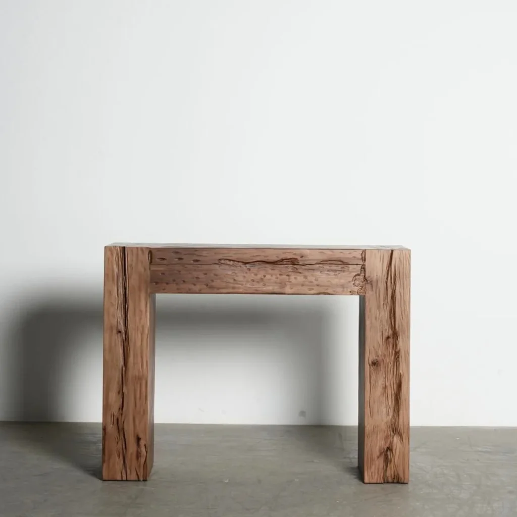Wabi-Sabi Reclaimed Elm Console Table in natural oak — front view