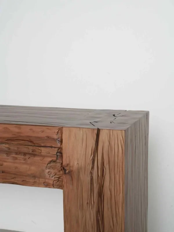 Wabi-Sabi Reclaimed Elm Console Table in natural oak — detail