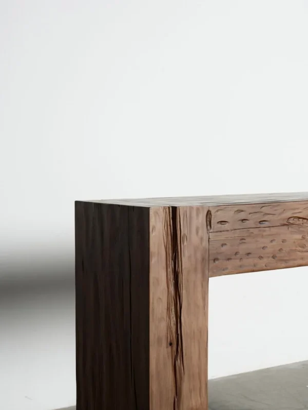 Wabi-Sabi Reclaimed Elm Console Table in natural oak — detail