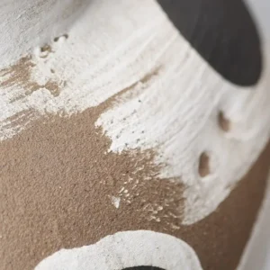 Wabi-Sabi Black Polka Dot Narrow-Mouth Ceramic Vase, Small in oatmeal — in a room setting